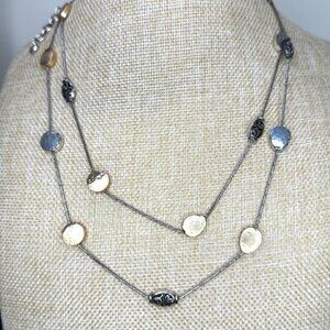 Brighton Silver & Gold Two-Tone Long Necklace With Hammered Disc & Scroll Detail